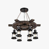 Wooden Wheel Shaped Multi-Light Industrial Chandelier - Clowas